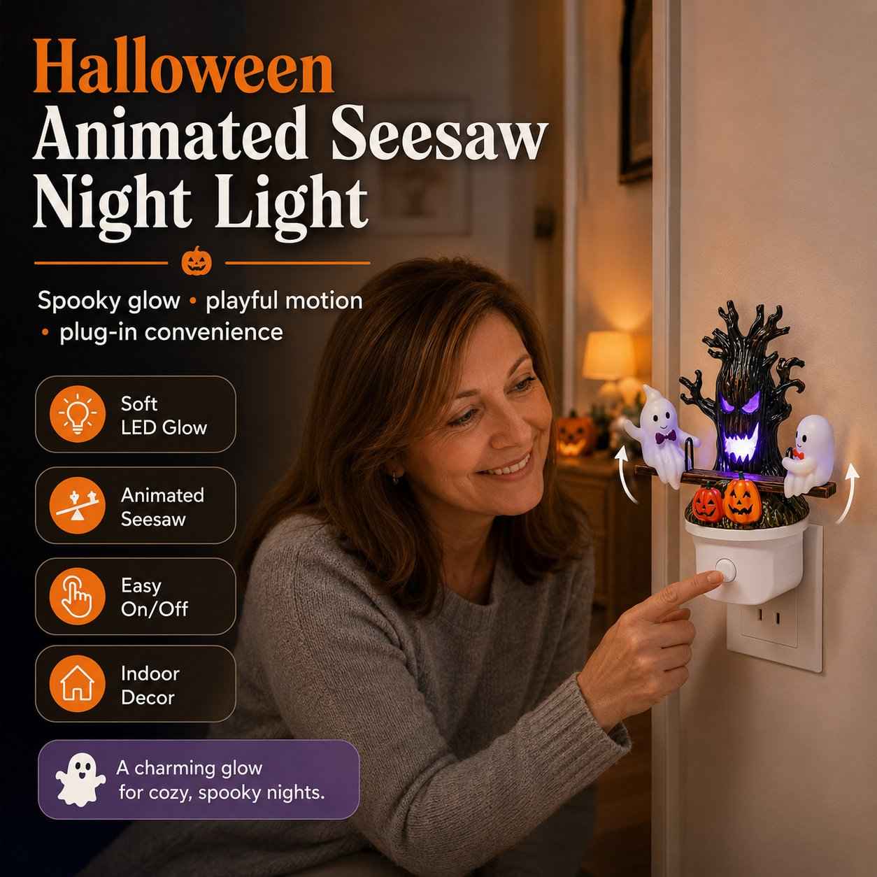Animated Seesaw Ghost Plug In LED Night Light