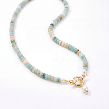 Turquoise Bead Pearl Necklace